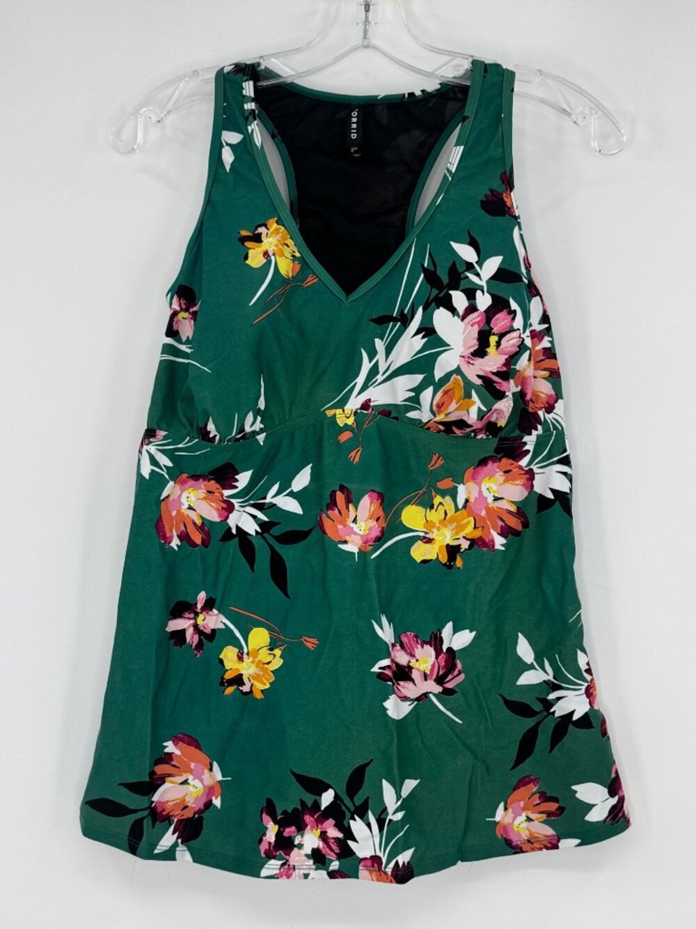 Torrid 1 size 14/16 Green Floral Swimwear Top Racerback Nylon/Spandex Blend